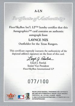 2004 SkyBox Autographics - Signatures Silver #A-LN Laynce Nix Back