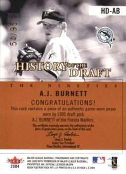 2004 SkyBox LE - History Draft 90's Jersey #HD-AB A.J. Burnett Back