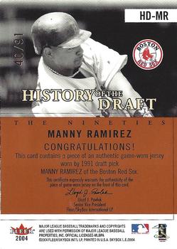 2004 SkyBox LE - History Draft 90's Jersey #HD-MR Manny Ramirez Back