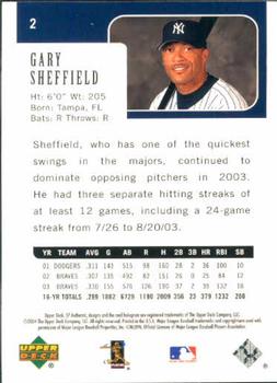 2004 SP Authentic #2 Gary Sheffield Back