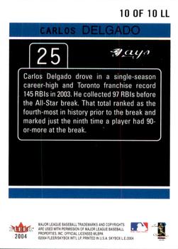2004 SkyBox LE - League Leaders #10LL Carlos Delgado Back