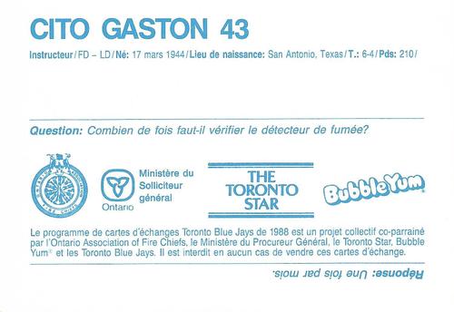 1988 Toronto Blue Jays Fire Safety French #NNO Cito Gaston Back