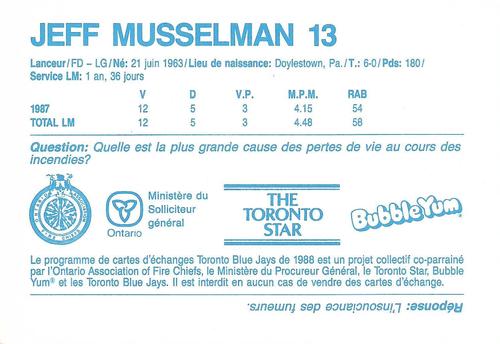 1988 Toronto Blue Jays Fire Safety French #NNO Jeff Musselman Back