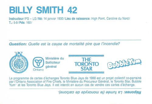 1988 Toronto Blue Jays Fire Safety French #NNO Billy Smith Back