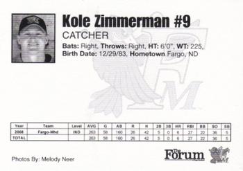 2009 Fargo-Moorhead RedHawks #NNO Kole Zimmerman Back