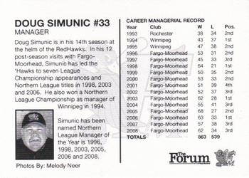 2009 Fargo-Moorhead RedHawks #NNO Doug Simunic Back