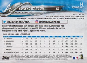 2018 Topps Opening Day - Purple #14 Dansby Swanson Back