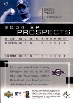 2004 SP Prospects #47 Rickie Weeks Back