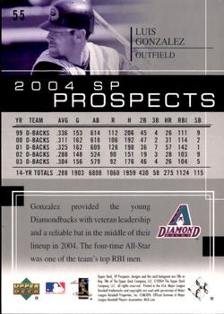 2004 SP Prospects #55 Luis Gonzalez Back