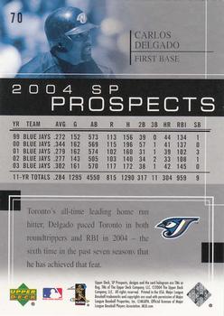 2004 SP Prospects #70 Carlos Delgado Back