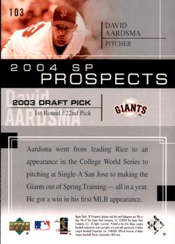 2004 SP Prospects #103 David Aardsma Back