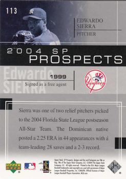 2004 SP Prospects #113 Edwardo Sierra Back