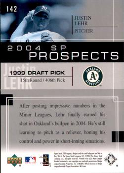 2004 SP Prospects #142 Justin Lehr Back
