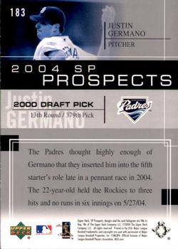 2004 SP Prospects #183 Justin Germano Back