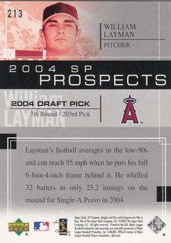 2004 SP Prospects #213 William Layman Back