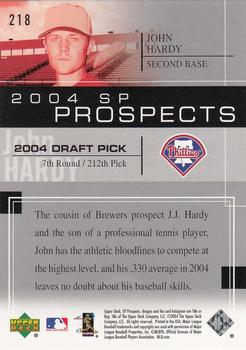 2004 SP Prospects #218 John Hardy Back