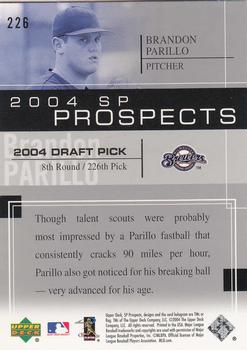 2004 SP Prospects #226 Brandon Parillo Back
