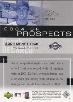 2004 SP Prospects #243 Derek DeCarlo Back