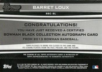 2013 Bowman Platinum - Black Collection Autographs #BBC-BL Barret Loux Back