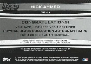 2013 Bowman Platinum - Black Collection Autographs #BBC-NA Nick Ahmed Back