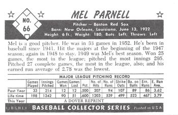 1985 Dover 1953 Bowman Color #66 Mel Parnell Back