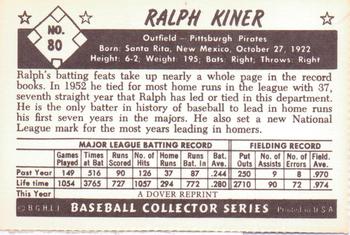 1985 Dover 1953 Bowman Color #80 Ralph Kiner Back