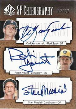 2004 SP Authentic - SP Chirography Triple #TC-YYM Carl Yastrzemski / Robin Yount / Stan Musial Front