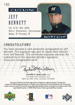 2004 SP Authentic - Future Watch Autographed #190 Jeff Bennett Back