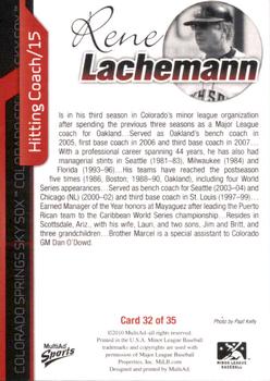 2010 MultiAd Colorado Springs Sky Sox #32 Rene Lachemann Back
