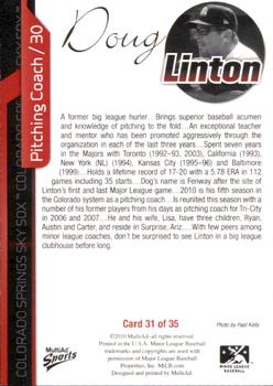 2010 MultiAd Colorado Springs Sky Sox #31 Doug Linton Back