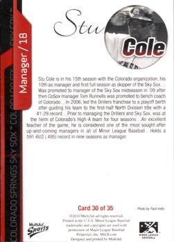 2010 MultiAd Colorado Springs Sky Sox #30 Stu Cole Back