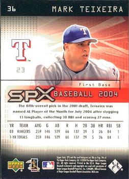 2004 SPx #36 Mark Teixeira Back