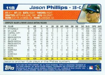 2004 Topps #118 Jason Phillips Back
