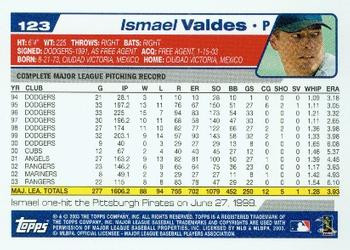 2004 Topps #123 Ismael Valdes Back