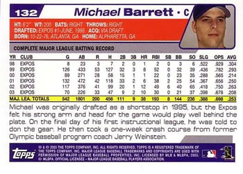 2004 Topps #132 Michael Barrett Back