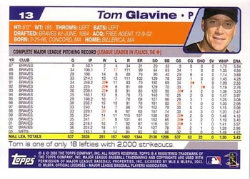 2004 Topps #13 Tom Glavine Back