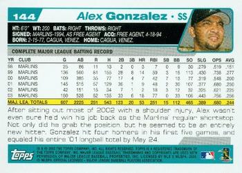 2004 Topps #144 Alex Gonzalez Back