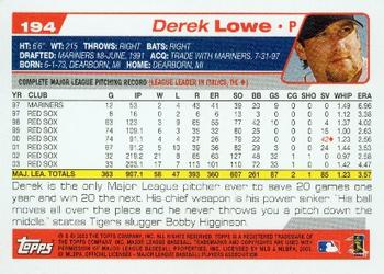 2004 Topps #194 Derek Lowe Back