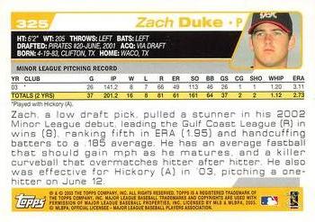 2004 Topps #325 Zach Duke Back