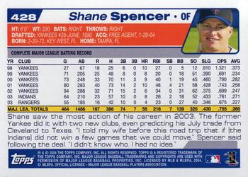 2004 Topps #428 Shane Spencer Back