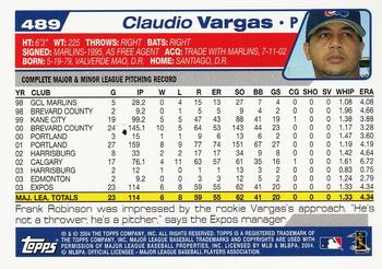 2004 Topps #489 Claudio Vargas Back
