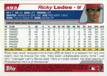 2004 Topps #493 Ricky Ledee Back