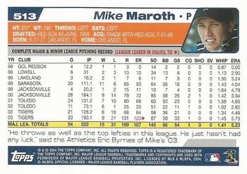 2004 Topps #513 Mike Maroth Back