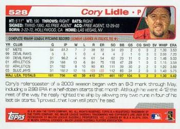 2004 Topps #528 Cory Lidle Back
