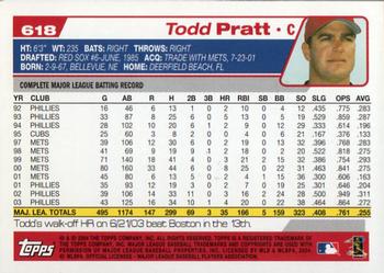 2004 Topps #618 Todd Pratt Back