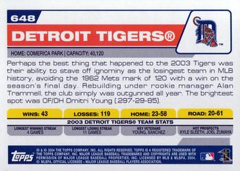 2004 Topps #648 Detroit Tigers Back