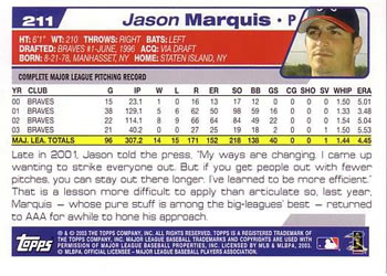2004 Topps #211 Jason Marquis Back
