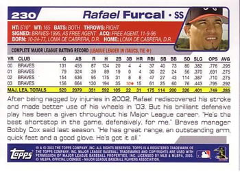 2004 Topps #230 Rafael Furcal Back