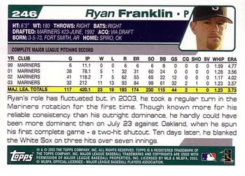 2004 Topps #246 Ryan Franklin Back