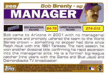 2004 Topps #268 Bob Brenly Back